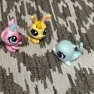 Mini Littlest Pet Shop Pink Koala, Yellow Bunny, Blue Dolphin Set